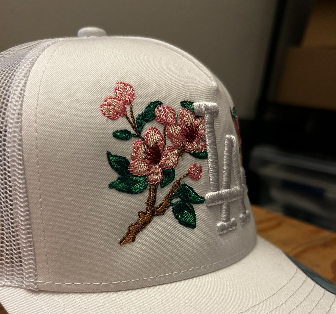 LA "Cherry blossom" Trucker Snapback (White)