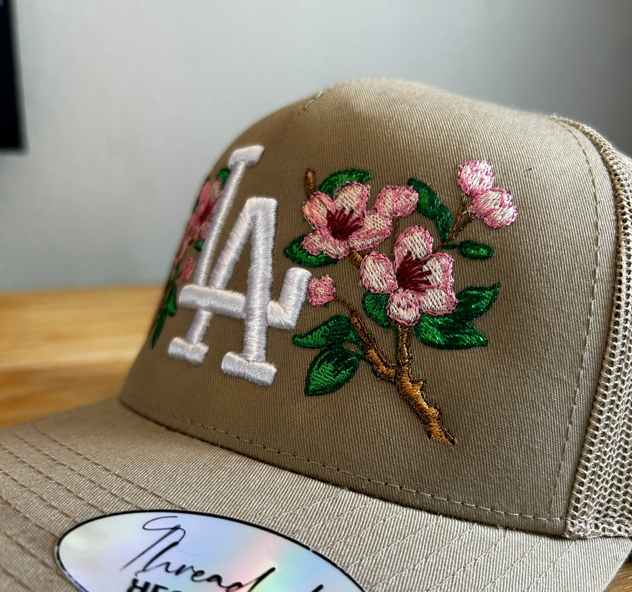 LA "Cherry blossom" Trucker Snapback (Khaki)
