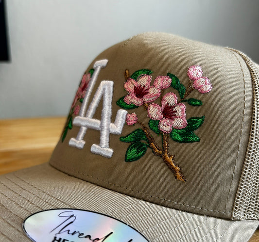 LA "Cherry blossom" Trucker Snapback (Khaki)