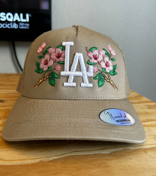 LA "Cherry blossom" Trucker Snapback (Khaki)