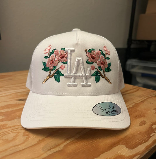 LA "Cherry blossom" Trucker Snapback (White)