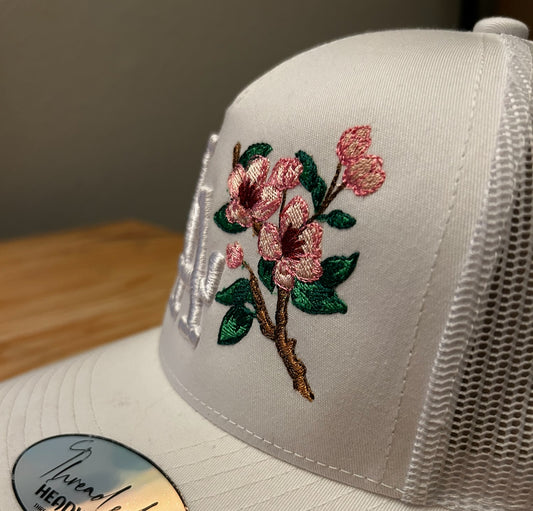 LA "Cherry blossom" Trucker Snapback (White)