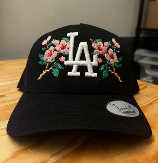 LA "Cherry blossom" Trucker Snapback (Black)